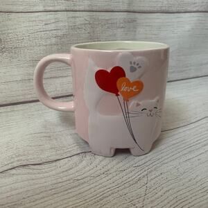 Eccolo PInk Cat Coffee Mug with Cat Feet Bottom Love Paw Print Balloons
